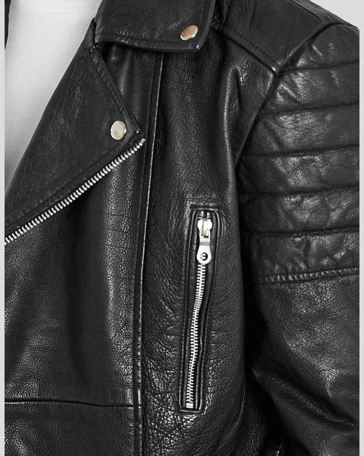 Black Biker Quilted Leather Jacket