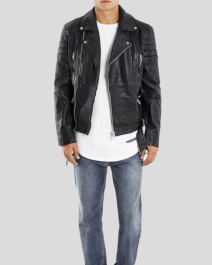 Black Biker Quilted Leather Jacket