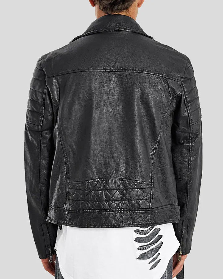 Black Biker Quilted Leather Jacket