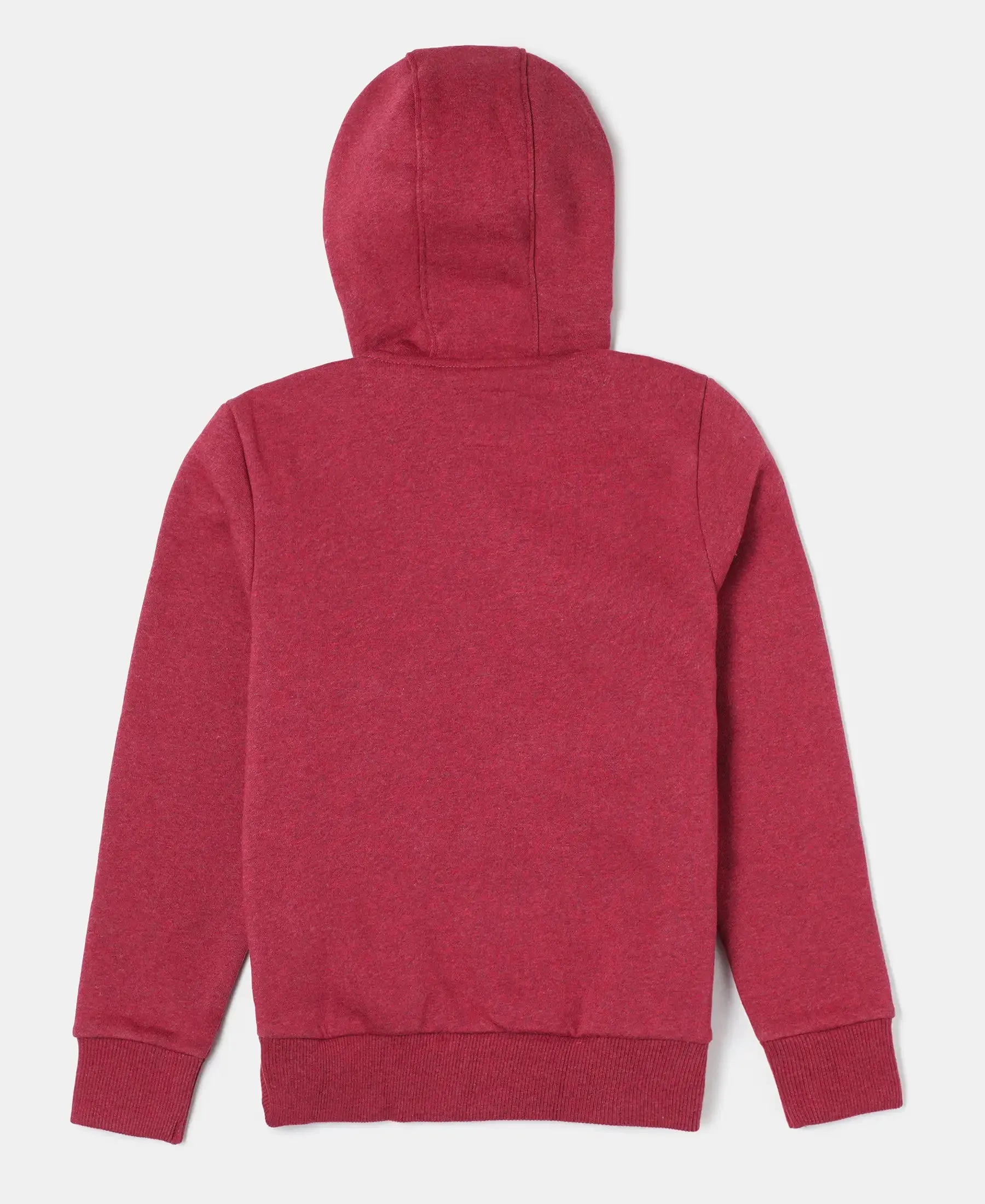 Boy's Super Combed Cotton Rich Fleece Fabric Graphic Printed Hoodie Jacket - Red Melange