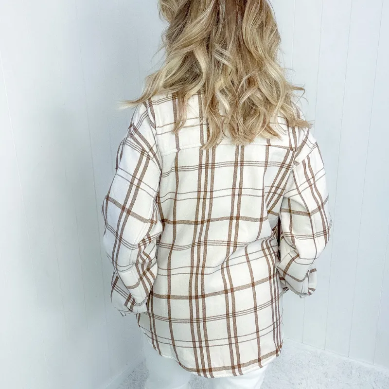 Call me Saturday Natural Plaid and Faux Sherpa Jacket