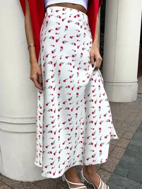 Cherry A-shaped Fish Tail Patchwork Skirt with Print