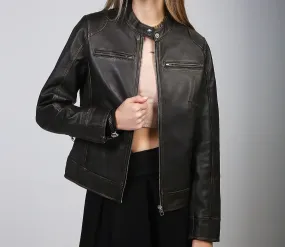 Dodge Women's Brown Rub off Motorcycle Leather Jacket