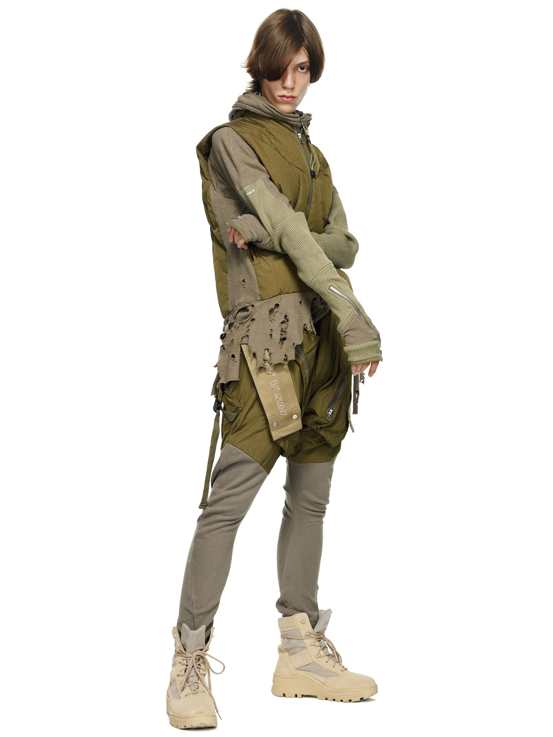 GEO-CUT DISTRESSED HEM DOWN VEST