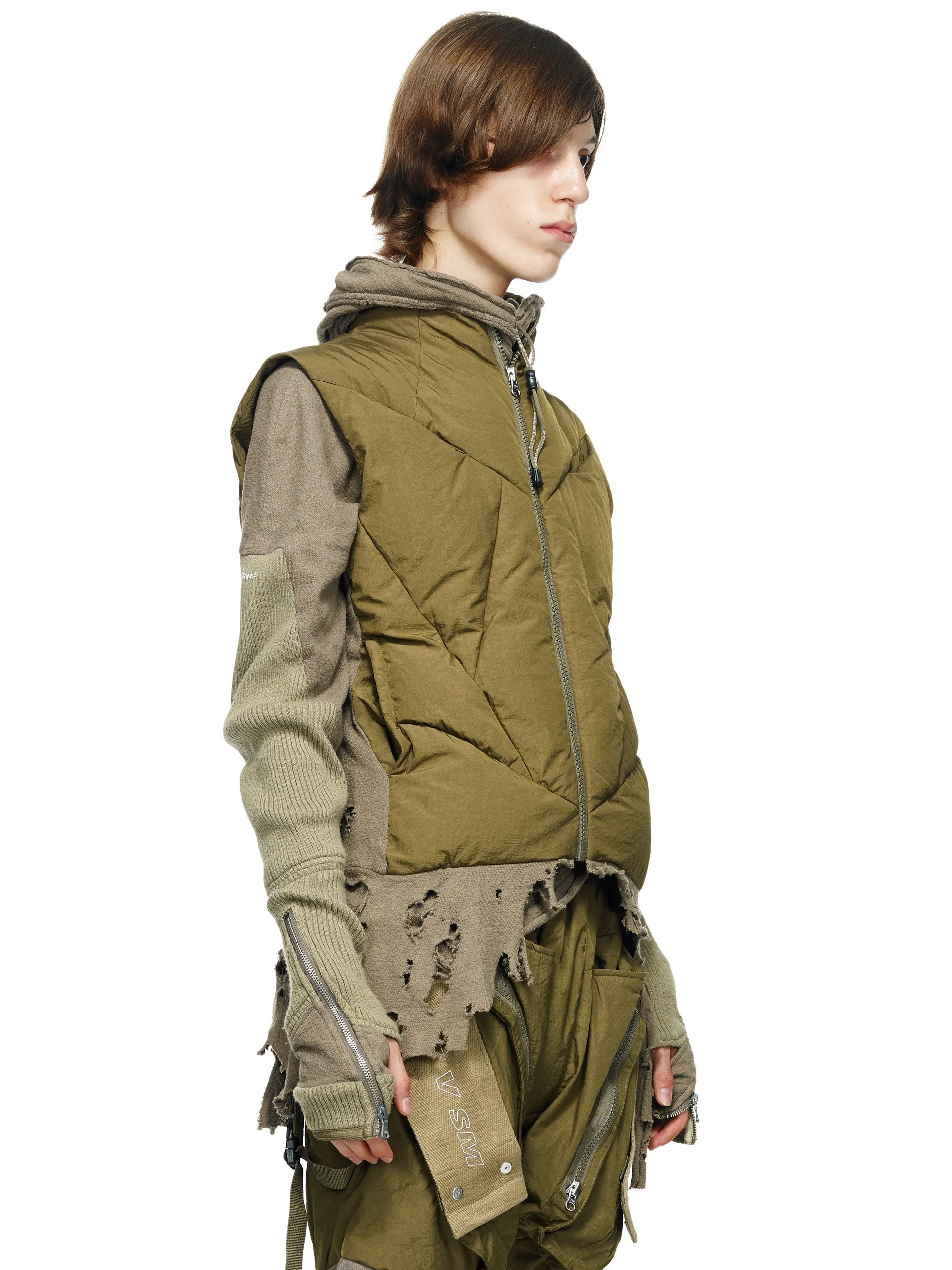 GEO-CUT DISTRESSED HEM DOWN VEST