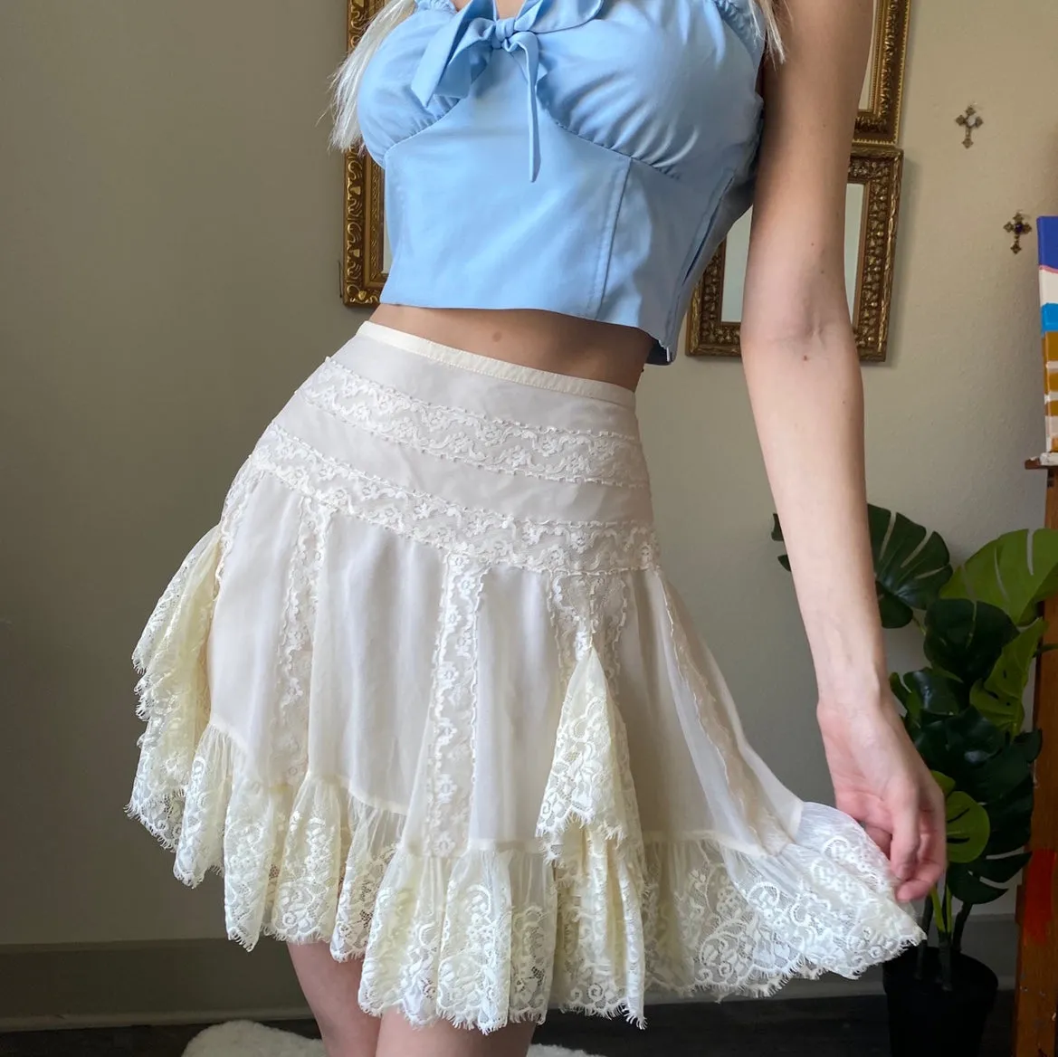 Julia Fashion - Women Lace Ruffles Pleated Skirts