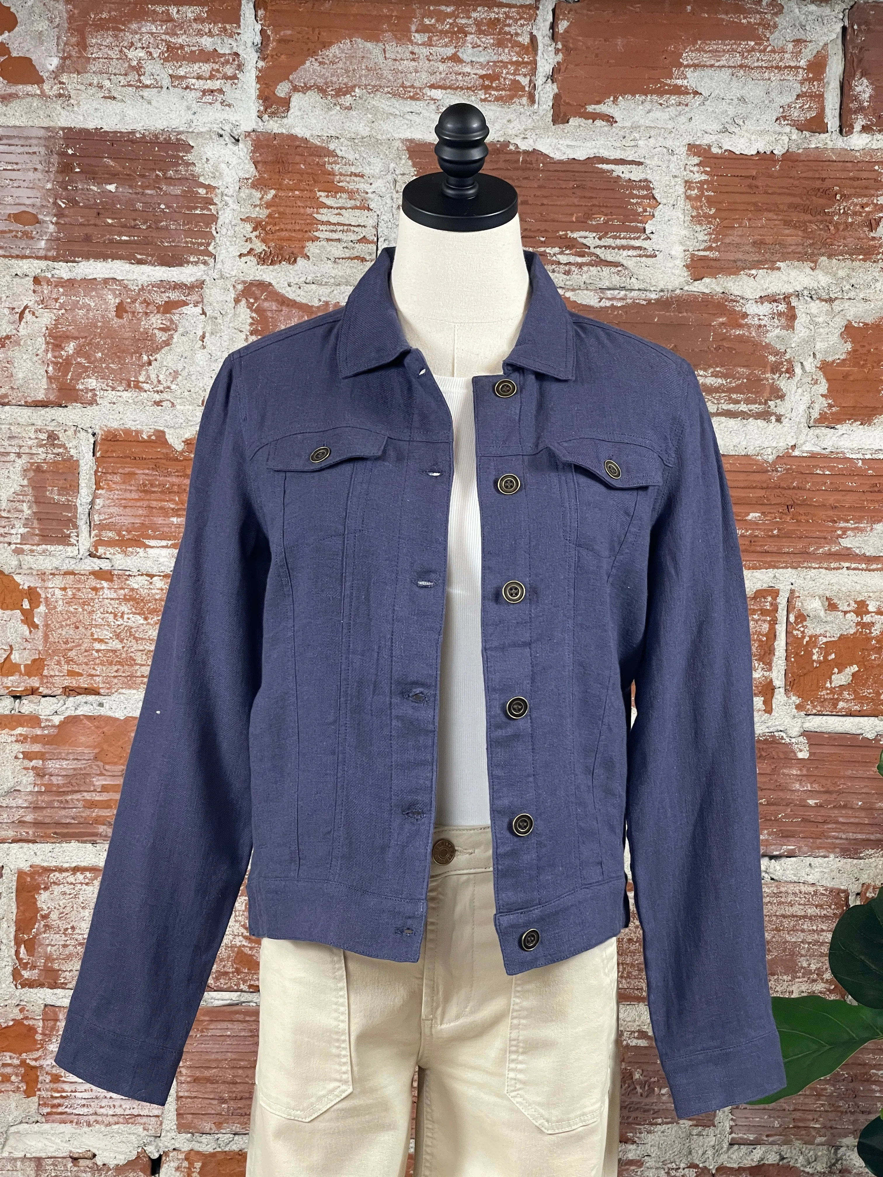 Kennedy Linen Jacket in Navy Blue