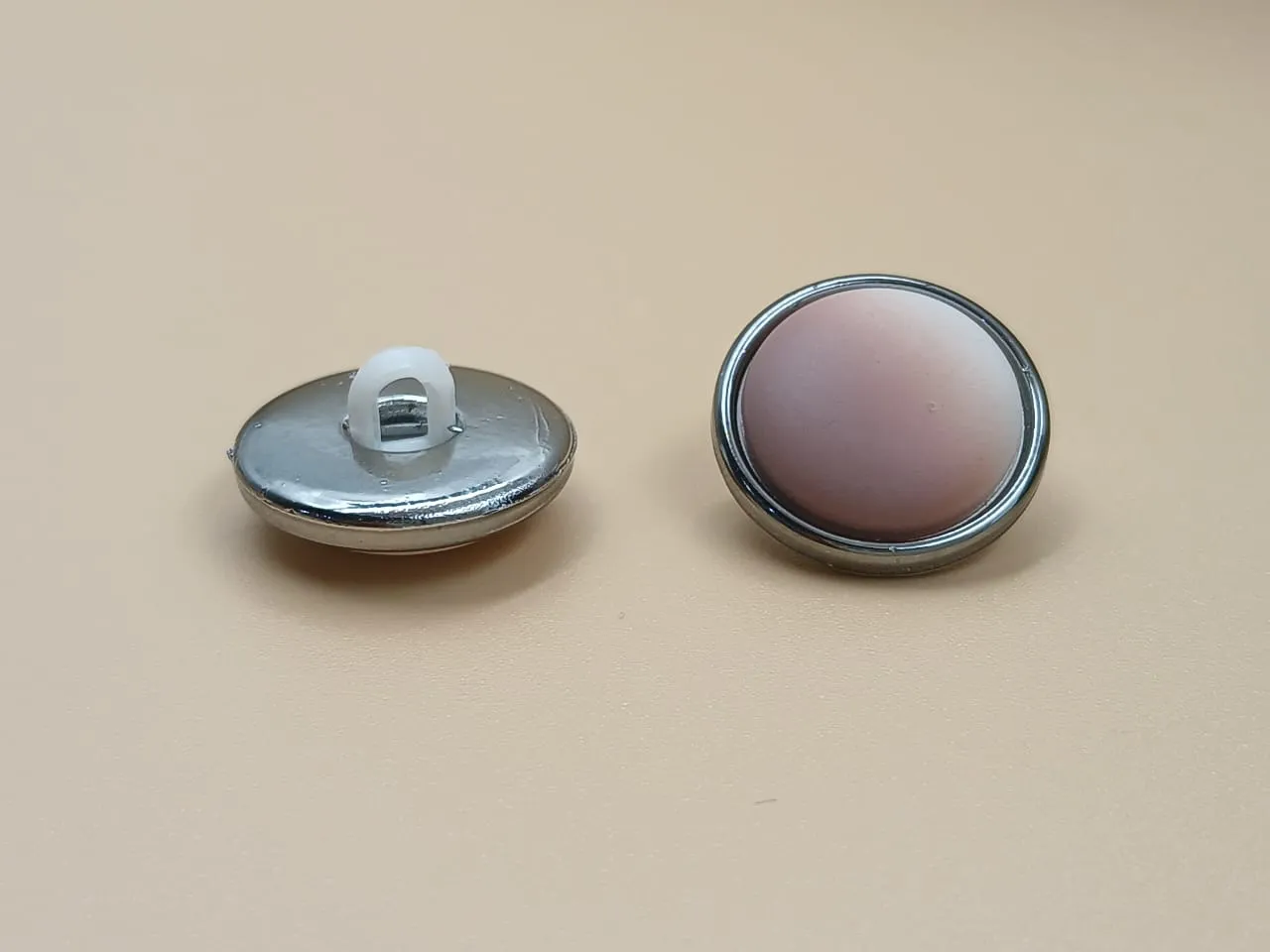Light Brown & Silver Circular Down Hole Polyester Buttons