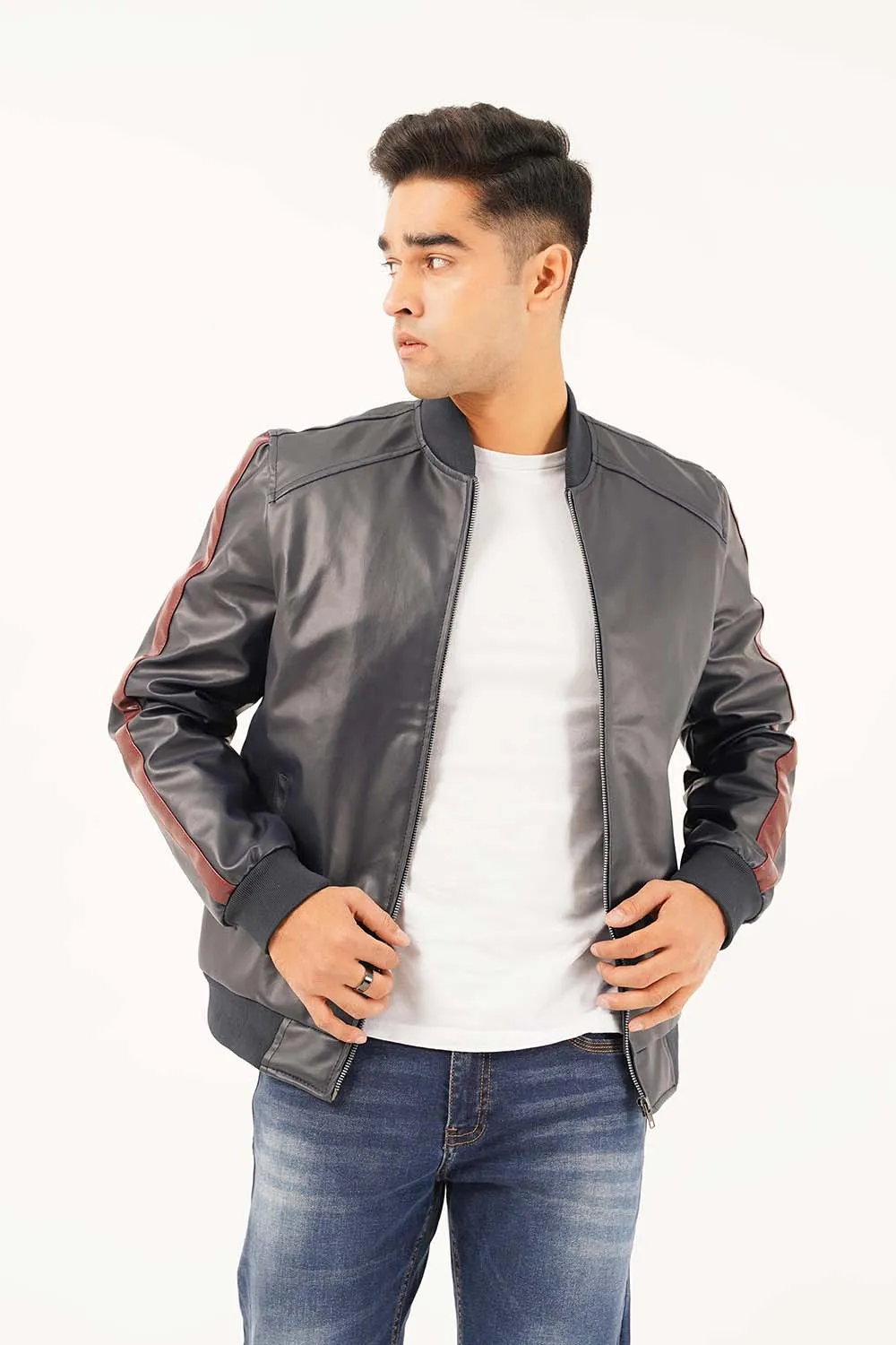 Men's Leather Bomber Jacket