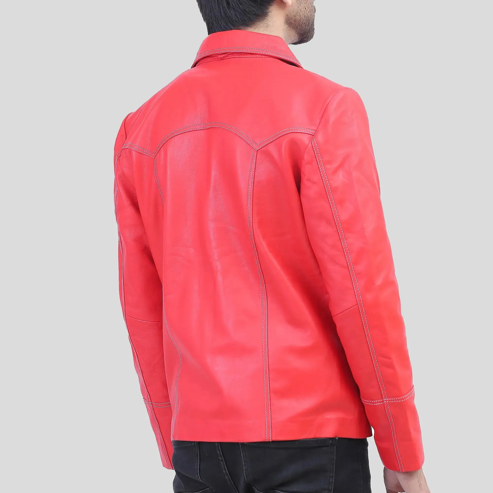 Men's Red Biker Leather Jacket