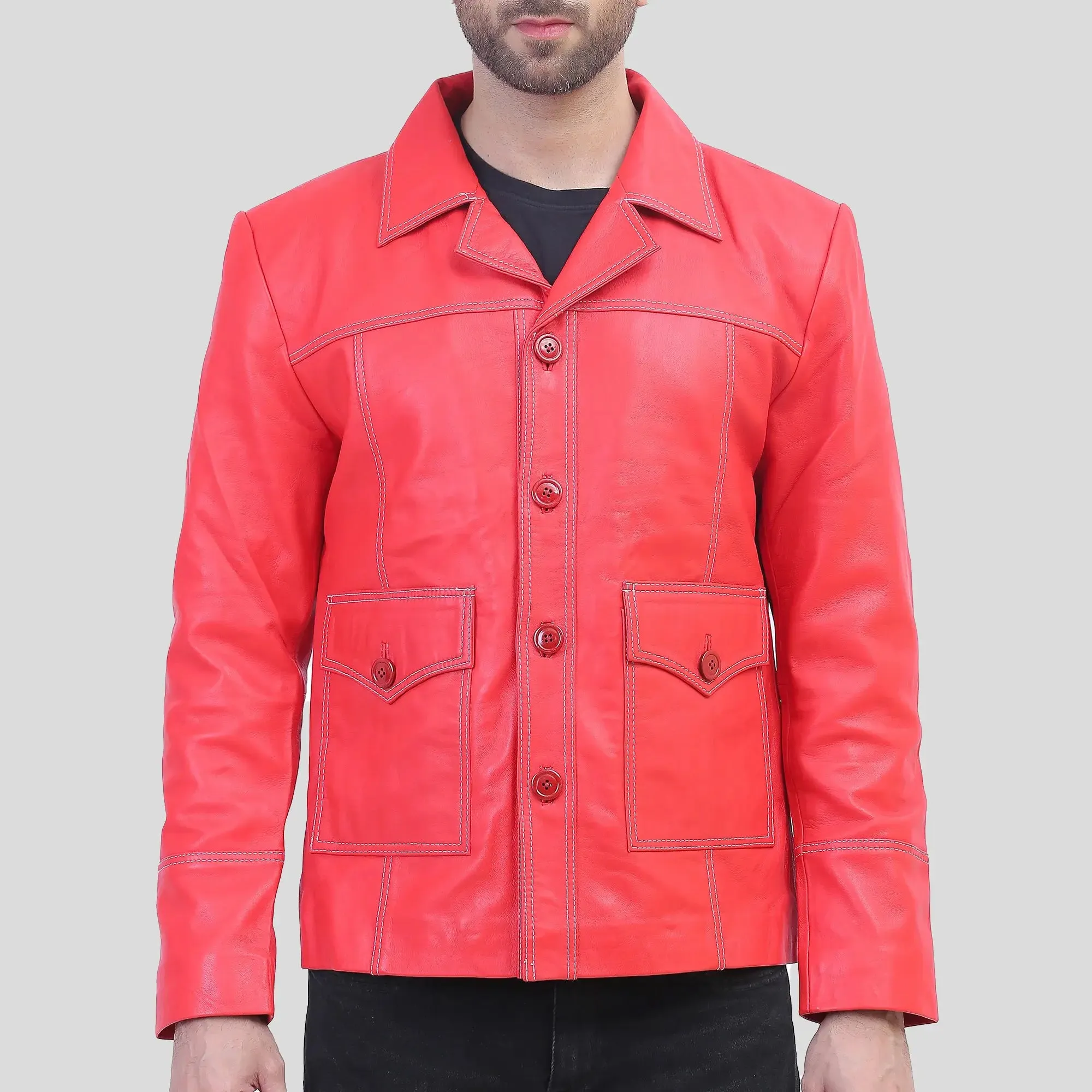 Men's Red Biker Leather Jacket