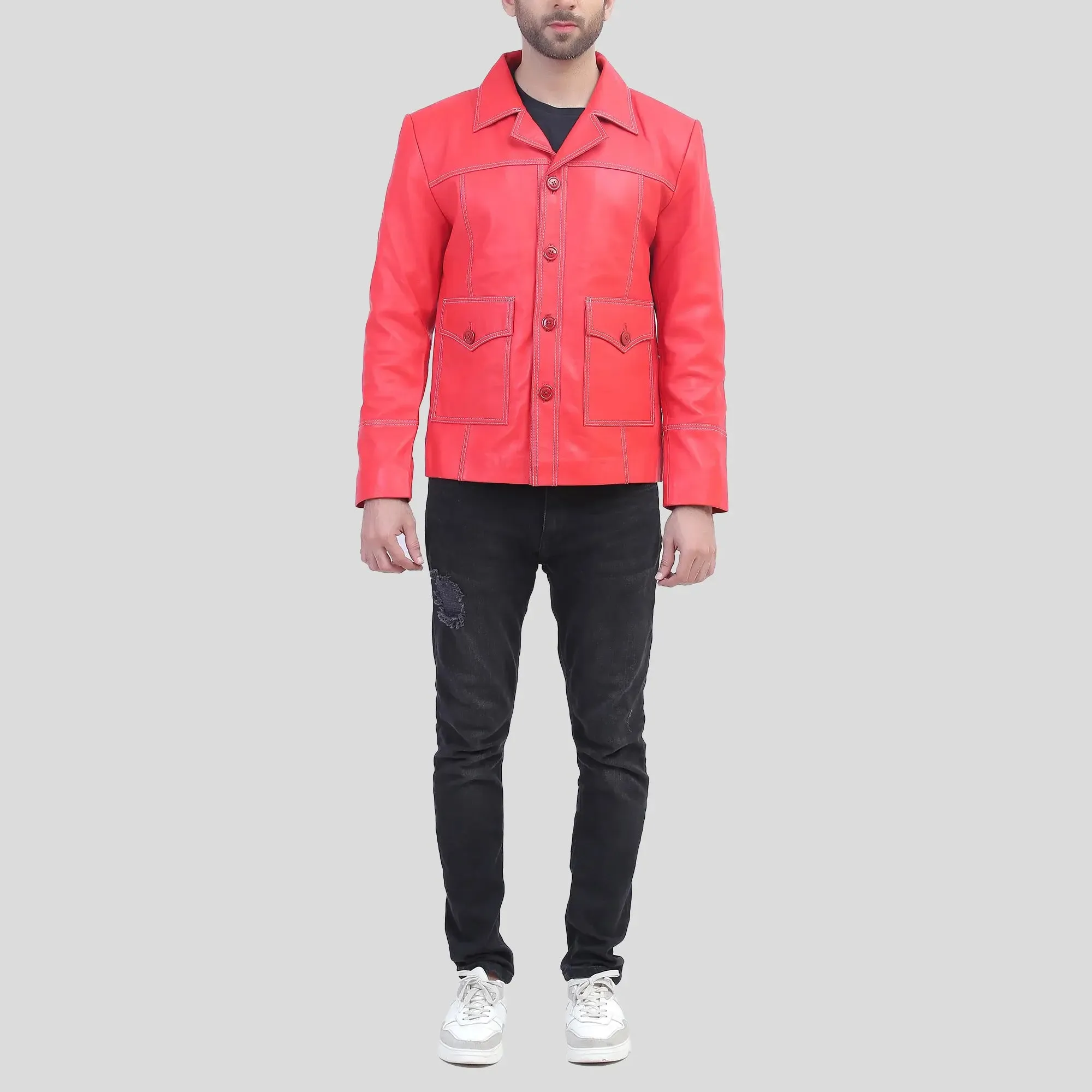 Men's Red Biker Leather Jacket