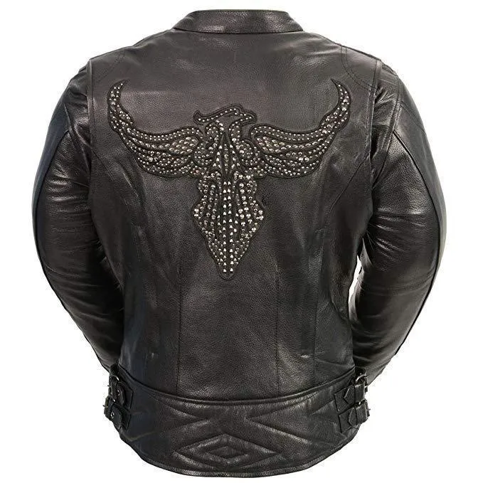 Milwaukee Leather MLL2570  Women's Phoenix Embroidered Black Leather Jacket with Gun Pockets