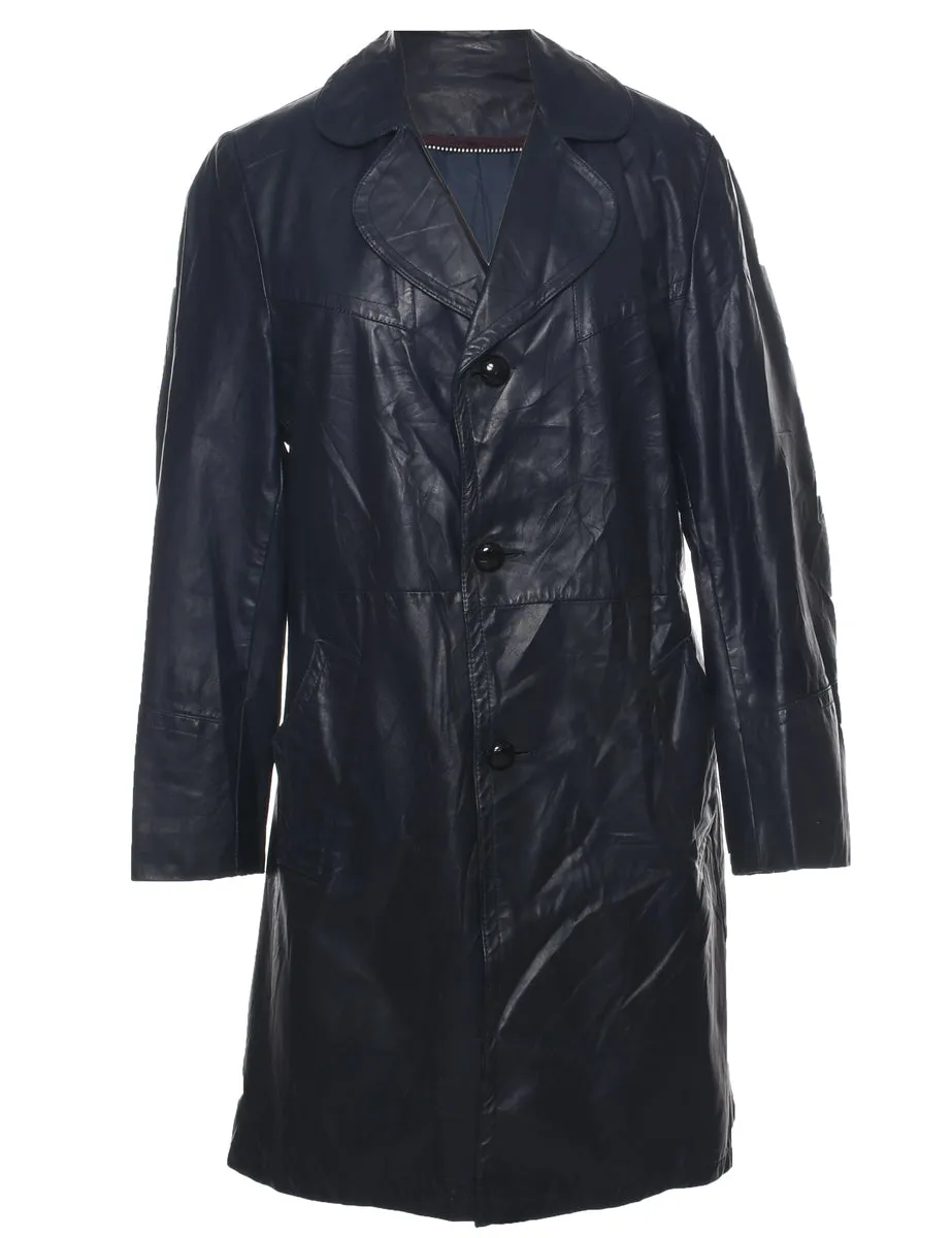 Navy Leather Jacket - L