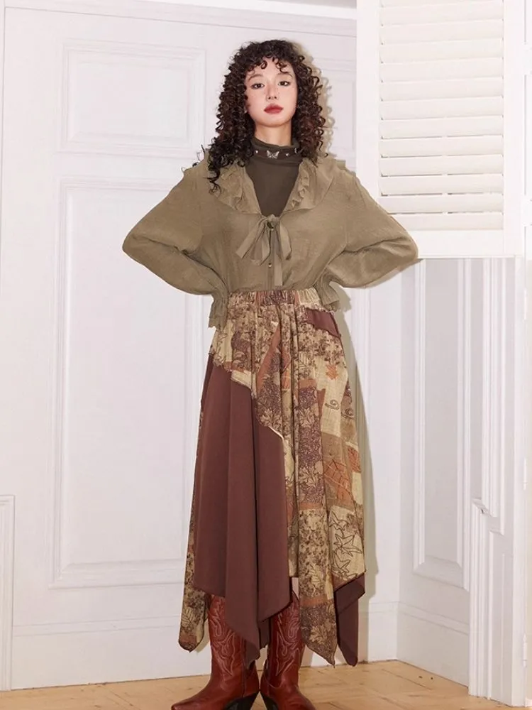 Retro print A-line skirt【s0000004575】