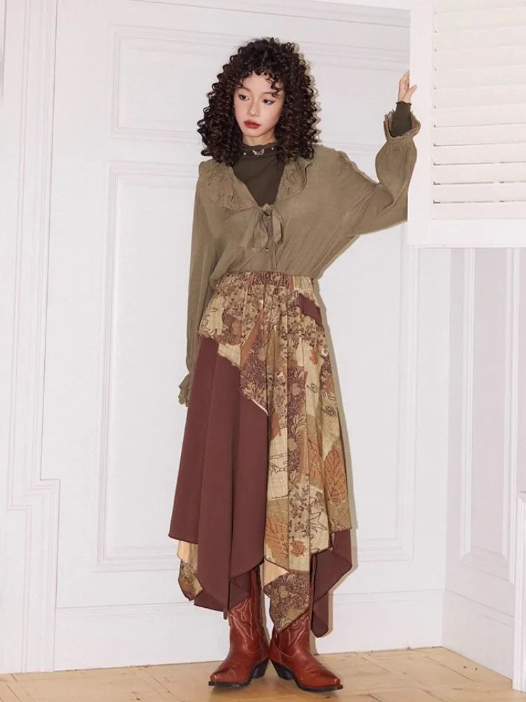 Retro print A-line skirt【s0000004575】