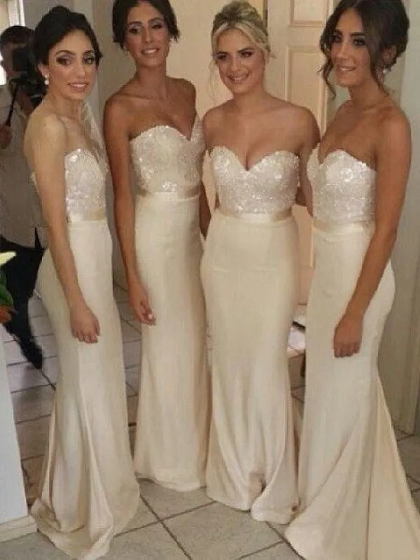 Trumpet/Mermaid Sweetheart Sleeveless Beading Sweep/Brush Train Satin Bridesmaid Dress