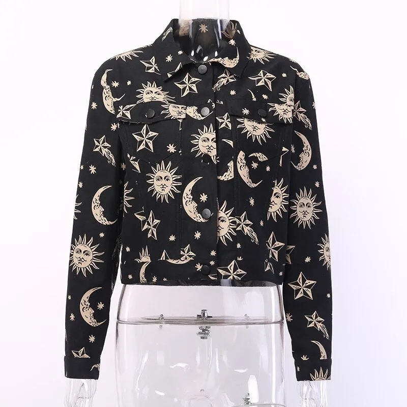 Women's Turn-Down Collar Buttoned Printed Jacket