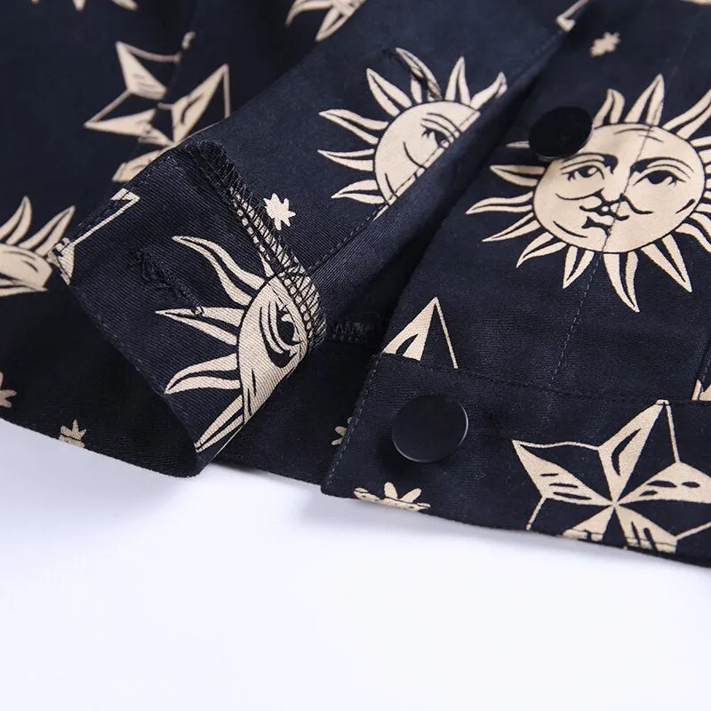 Women's Turn-Down Collar Buttoned Printed Jacket