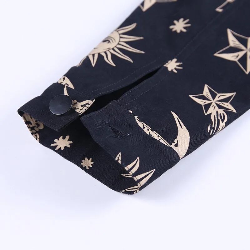 Women's Turn-Down Collar Buttoned Printed Jacket