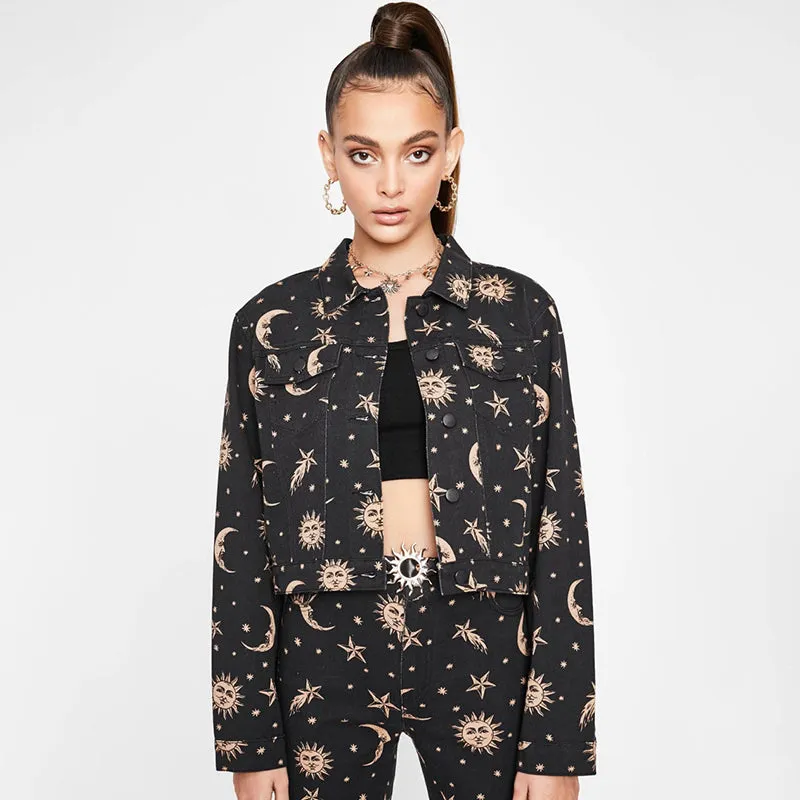 Women's Turn-Down Collar Buttoned Printed Jacket
