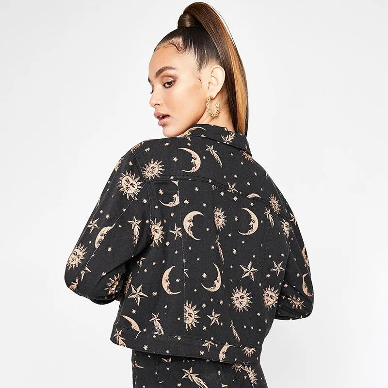 Women's Turn-Down Collar Buttoned Printed Jacket