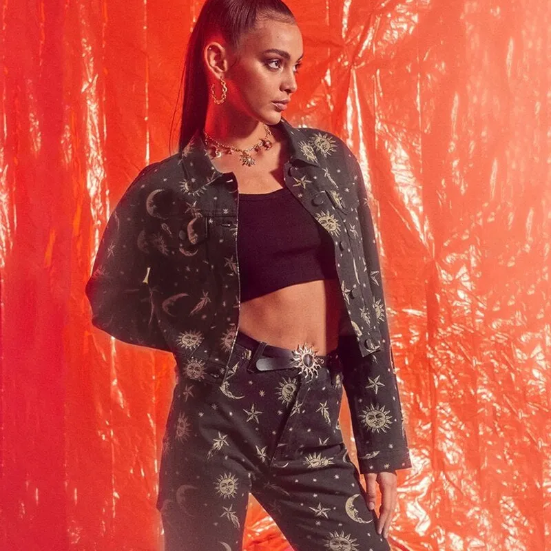 Women's Turn-Down Collar Buttoned Printed Jacket