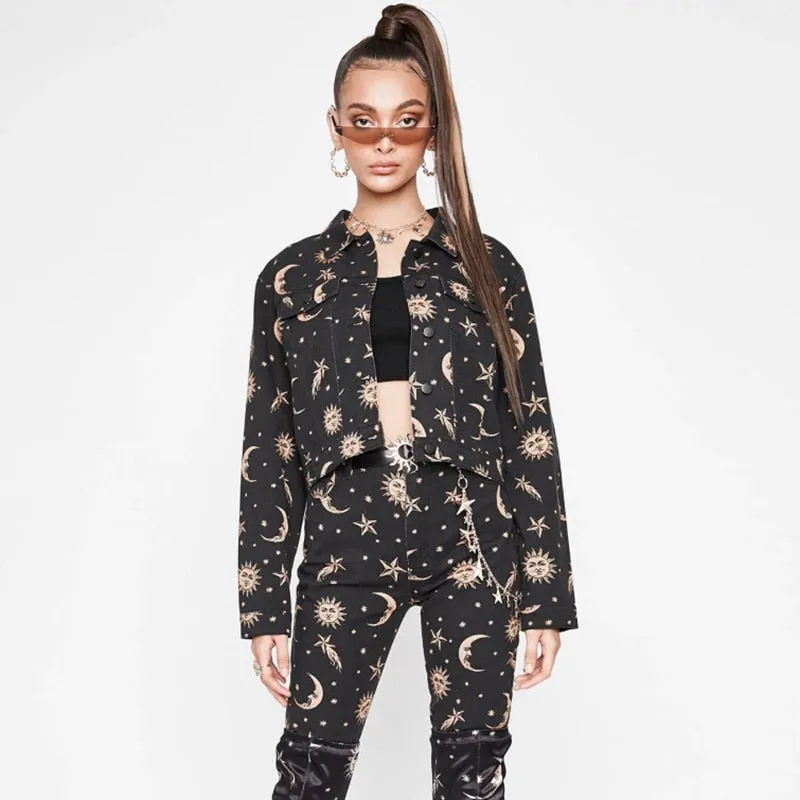 Women's Turn-Down Collar Buttoned Printed Jacket