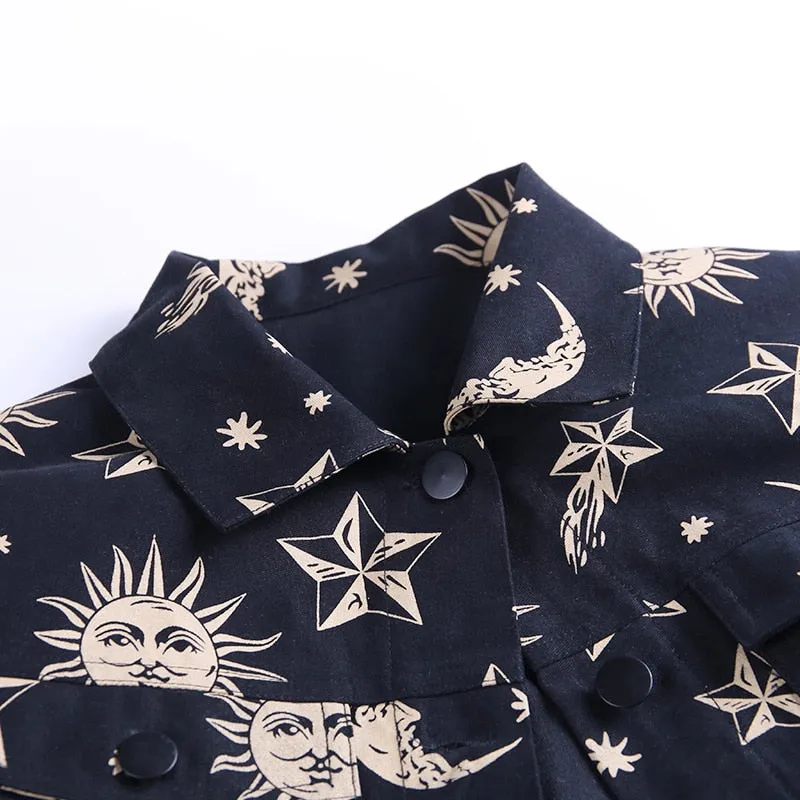 Women's Turn-Down Collar Buttoned Printed Jacket