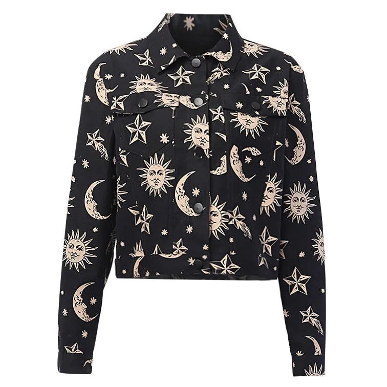 Women's Turn-Down Collar Buttoned Printed Jacket
