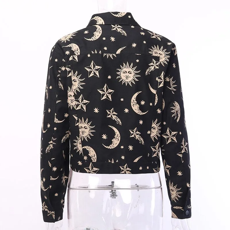 Women's Turn-Down Collar Buttoned Printed Jacket