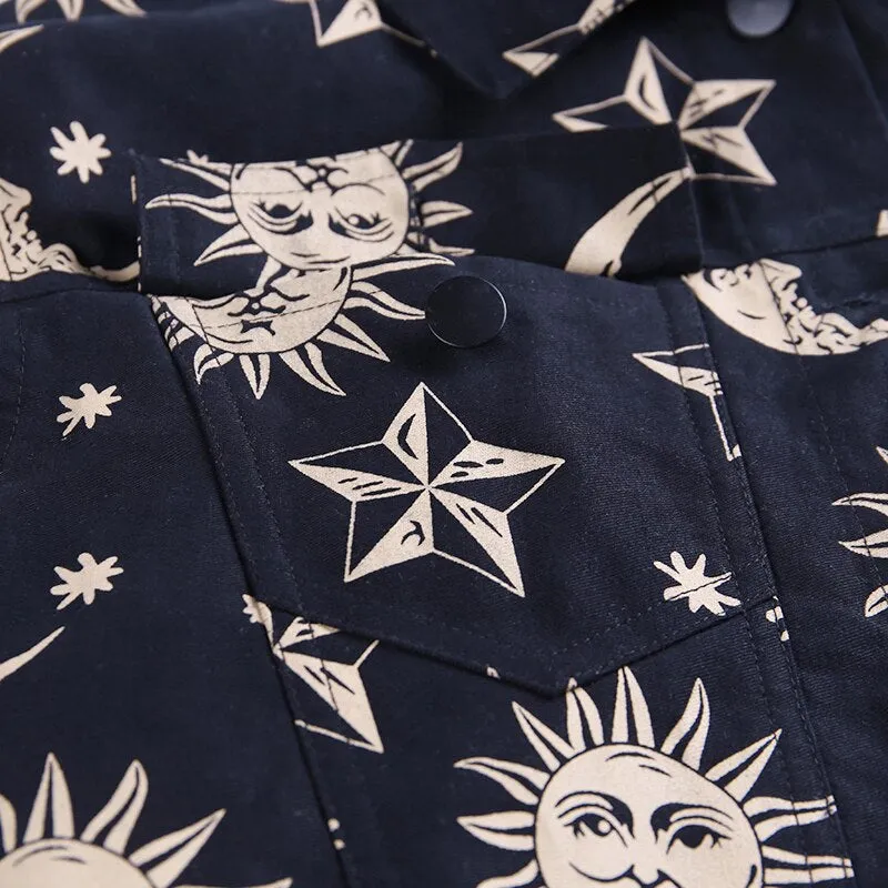Women's Turn-Down Collar Buttoned Printed Jacket