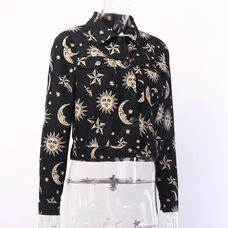 Women's Turn-Down Collar Buttoned Printed Jacket